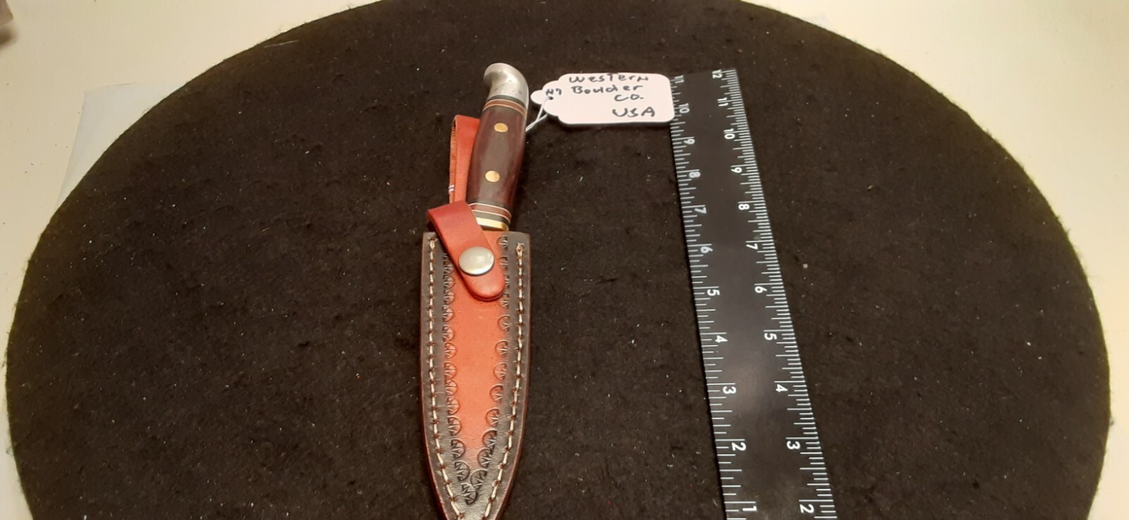 WESTERN W66Fixed Blade WOOD/BRASS Handle Knife, w/ SheathCASEK