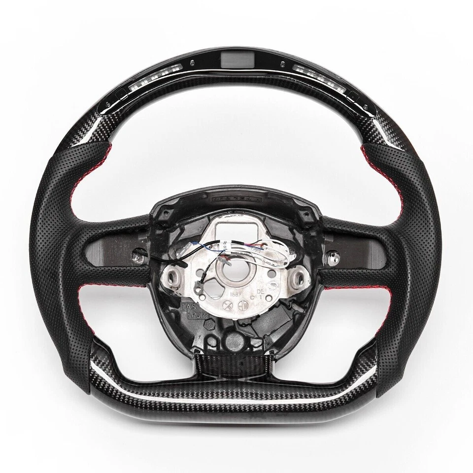 Volante deportivo LED personalizado plano fibra carbono real Audi A4 A5 2004-2012 Foto 3 de 4
