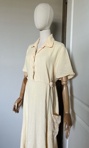 Vtg FLAX Jeanne Engelhart Size M Yellow LINEN Maxi Dress Cottagecore LAGENLOOK - Picture 8 of 19