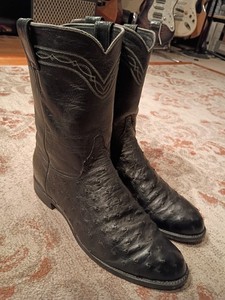 Justin Boots, Black, Exotic Smooth Ostrich Quill leather, Ropers, Mens Size 8D. 1589af772c96652d91d7d751ab688f  main image 4