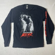 Cocaine Bear Graphic Long Sleeve T Shirt Black Gildan Ultra Cotton Mens M