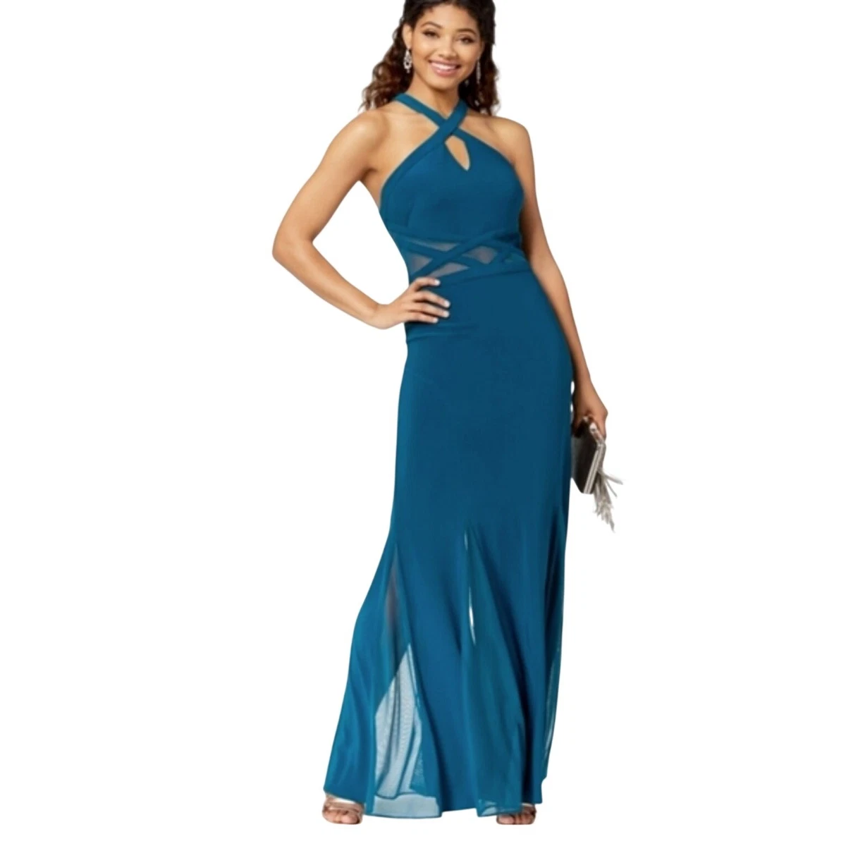 bcbg champagne halter dress Lame Halter Gown