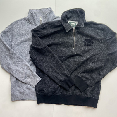 Roots Canada Black/Grey Flocked Logo 1/4 Zip Pullover Sweatshirt Mens M Lot Of 2