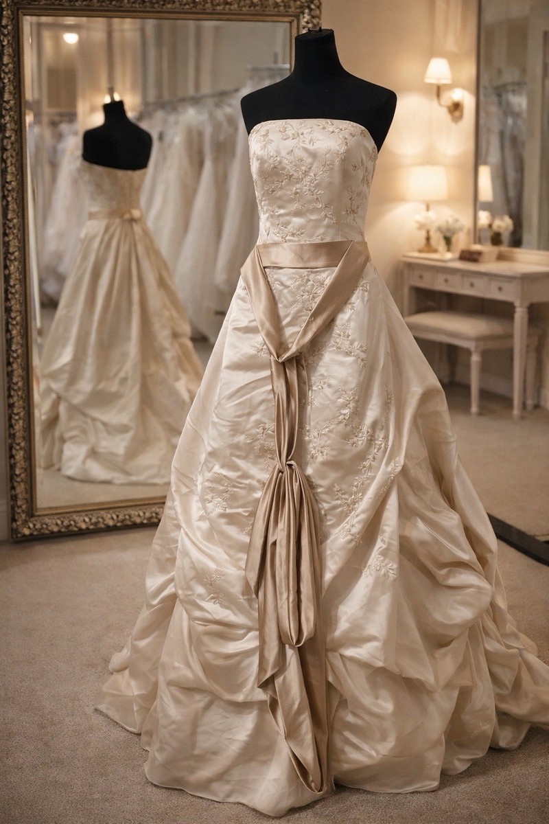 Oleg Cassini David's Bridal Wedding Dress 18W Champagne Strapless  Embroidered | eBay