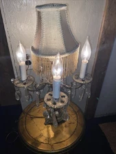 Vintage Brass Crystals  4 Arm  Table Lamp Hollywood Regency Style French 18”