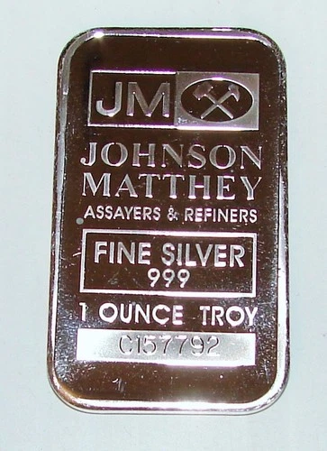 JM Johnson Matthey Vintage Silver Bar 1 OZ Troy Ounce .999 Bullion C157792