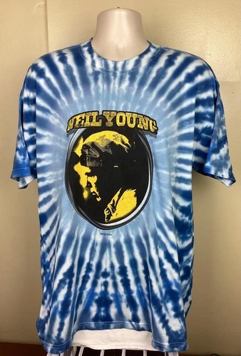 Vtg 2000 Neil Young Music In Head Tour Concert T-Shirt Blue 2000s vintage concert t-shirt, vintage, size XL, single stitch, B+ condition