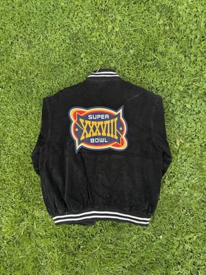 NFL Jacket Varsity Mens 2XL Black Suede Leather  XXXVIII Super Bowl