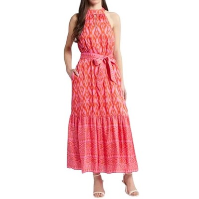 Cleobella Janice Satin Halter Ankle Dress Jaipur Ikat Print Size Large