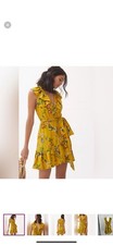 Maeve Anthropologie strawberry Yellow floral wrap mini dress $148 MSRP SIZE Xs