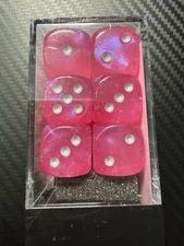 Chessex Borealis Pink Silver 12 Dice Set - CHX 27784 16mm d6 Luminary Glow