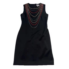 Calvin Klein Dress Size 8 Black Red Gold Jeweled Embellished Holiday Party Date