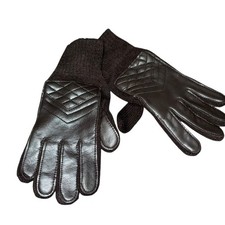 Vintage Men  s Brown Knit Faux Leather Winter Gloves One Size Taiwan R.O.C.