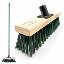 Heavy Duty Stiff Yard Broom 11" Outdoor Sweeping Brush Metal Handle Floor Brush