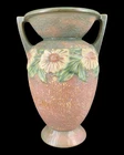 Vtg Roseville Pottery Dahlrose Vase Brown Terracotta Body Green White Floral