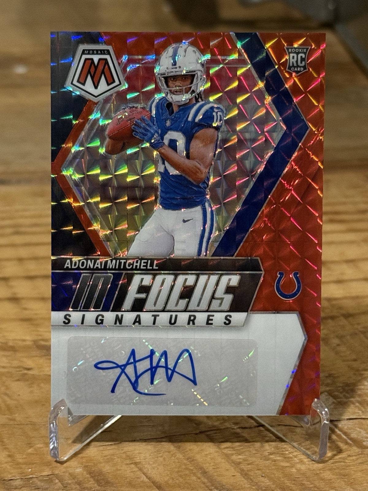 2024 Panini Mosaic In Focus Signatures Adonai Mitchell Red Prizm /199 (AU, RC)
