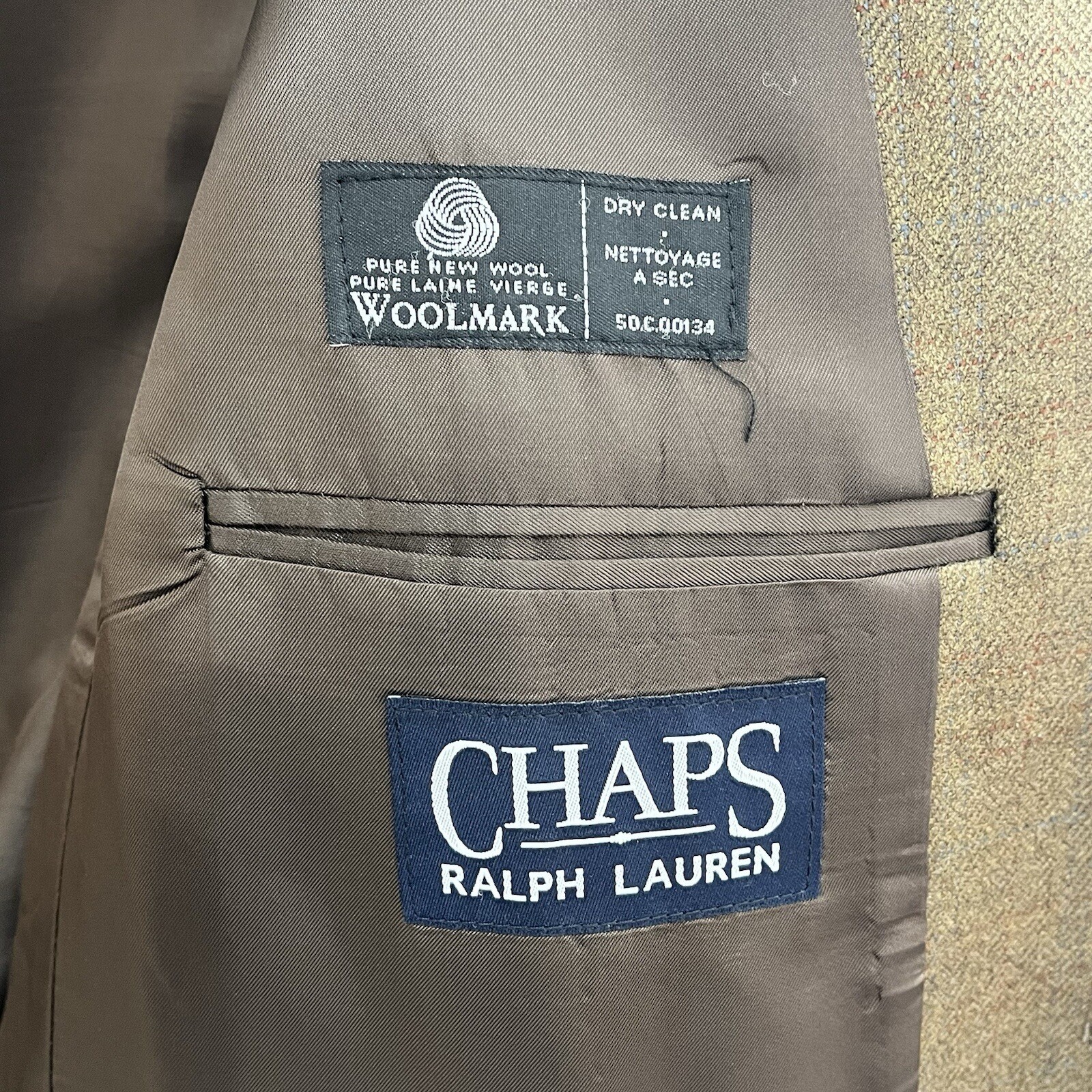 Chaps Ralph Lauren Men's Brown Tweed Blazer Lambs Wool Made in Canada Size 44L thumbnail 7