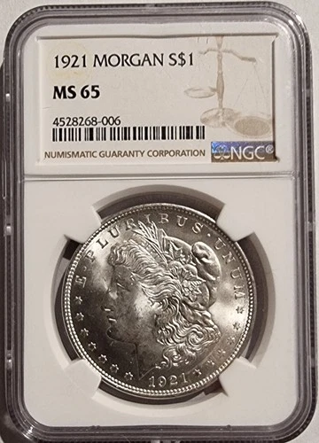 1921  Morgan Silver Dollar  NGC MS65 90% silver
