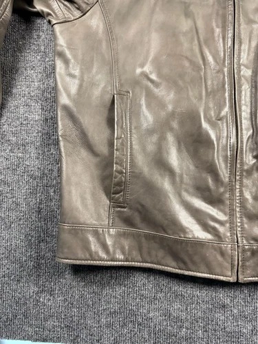 Roundtree & Yorke Leather Jacket Size L Brown Zip Front Bomber image 10