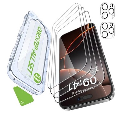 iGluz 4 Pack for iPhone 16 Pro Screen Protector with 2Pack Camera Lens Protector