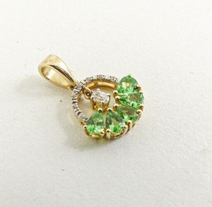 Authentic Pear Cut Simulated Green Peridot 925 Silver Pendant Chain 14k Yellow Gold Plated