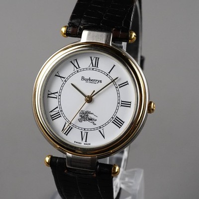 Burberrys 8000 Vintage Men's Watch Silver 34mm New Battery Original Leather Band