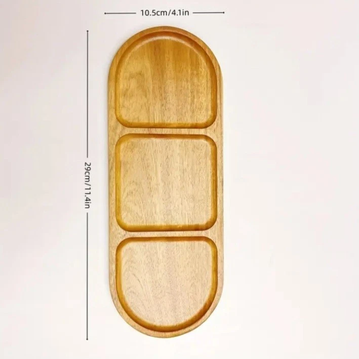 Acacia Wood 3 Section Tapas Snack Home Decor Serving Tray - Image 2 of 4