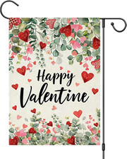 Valentine's Day Double-Sided Garden Flag 12x18 Inch with Hearts and Foliage