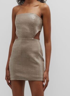 $495 Retrofete Womens Beige Allison Sequin Wool Blend Cutout Mini Dress Size XL