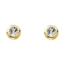 Ioka - 14K Two Tone Gold Diamond Cut Round Push Back Earrings W/PB
