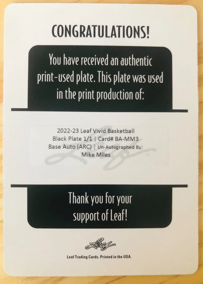 2022 Leaf Vivid MIKE MILES JR. Black Printing Plate 1/1 TCU Horned Frogs - Image 3 of 4