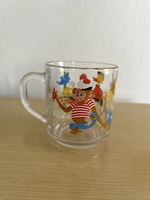 Vintage Arcoroc Glass Children s Mug/Cup Monkey, Rabbit, Duck Wolf Chara France