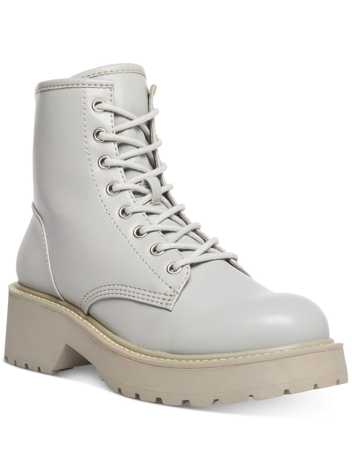 MADDEN GIRL Womens Gray Back Pull-Tab Carra Toe Block Heel Combat Boots 7.5 M