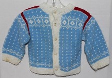 VINTAGE Little Boy's 2T 3T Blue White Red FAIR ISLE Cardigan SWEATER Knit CUTE 