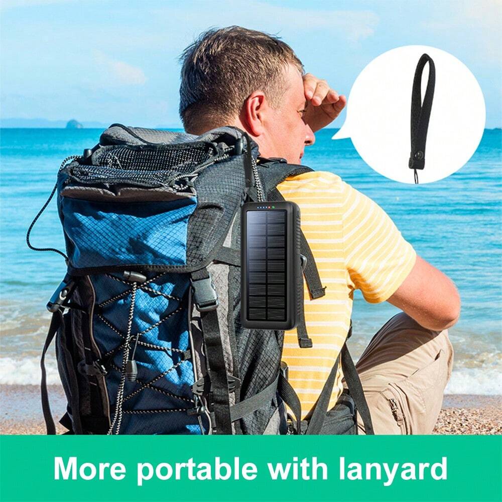 30000mAh Solar Power Bank with Hand Crank and Built-In Cables