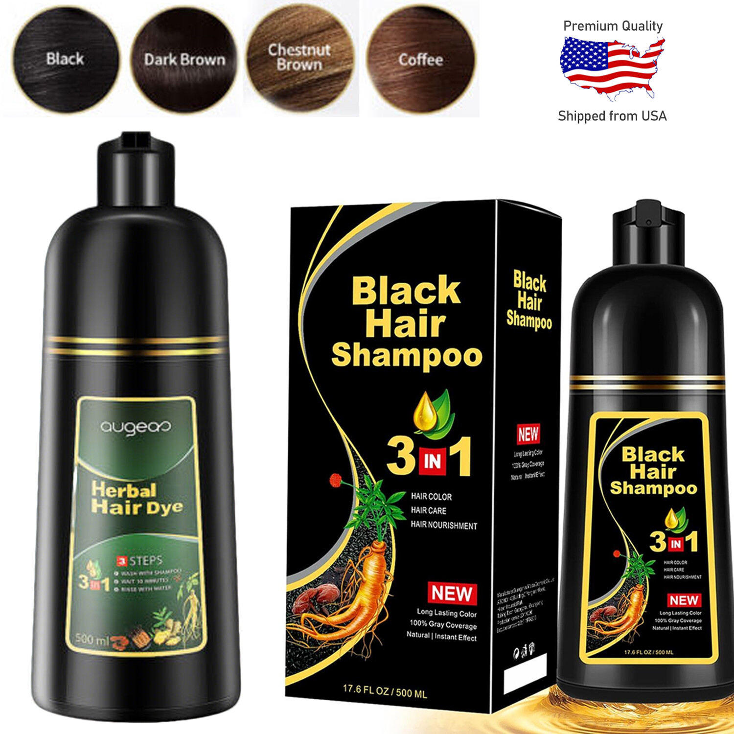 Hair Dye Color Shampoo 500ml Instant Permanent Natural Coconut DYE Color 3 in 1-image
