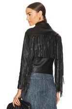 L'agence Women's Black Lamb Leather Fringe Kravitz Moto Jacket Size Xxs