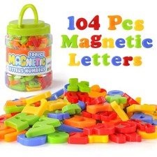 104PCS Magnetic Letters Number Alphabet ABC 123Fridge Magnets Plastic Educationa