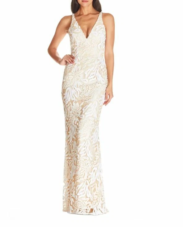 Dress the Population Sharon Sequined Lace Gown Off White S MSRP