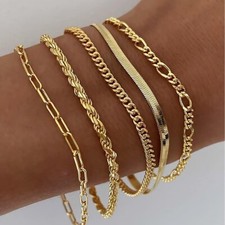 Boho Layered Bracelet Gold Plated 5 PCS Chains Stacked Bracelets for Women