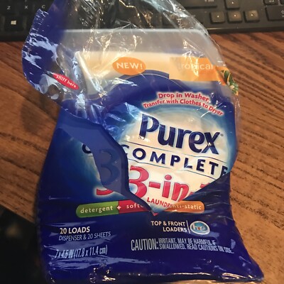 Purex Complete 3in1 Laundry Sheets Tropical Escape 14 Loads Detergent - OPEN BOX