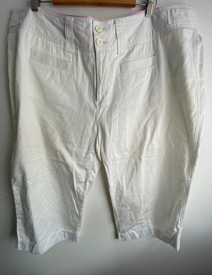 Insync Pants Womens Plus Sz 22 White Cropped Zip Buttons Pockets Comfy Casual