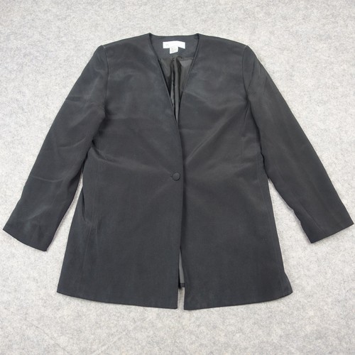 VINTAGE Travis Ayers Coat Womans 14 Black Silk Classy Corpcore Business Blazer