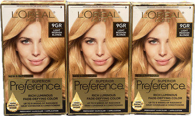 L'Oreal Paris Superior Preference Fade-Defying + Shine Hair Color 9GR LOT OF 3