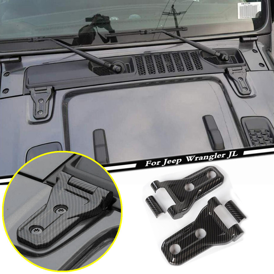 For 2018-2023 Jeep Wrangler JL Carbon Fiber Look Engine Hood Hinge Cover Trim 4P
