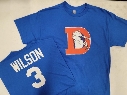 30822 Mens DENVER BRONCOS Russell Wilson Elway Manning SHIRT ROYAL ORANGE New - Picture 1 of 23