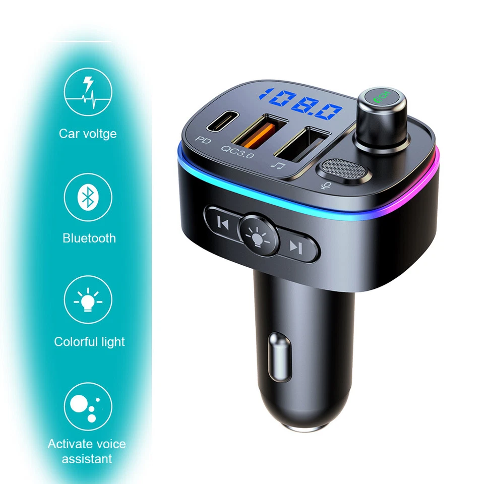 Quick Charger QC3.0 Dual USB Type-C MMC Car FM Transmitter Bluetooth5.0 Wireless - Image 4 of 4