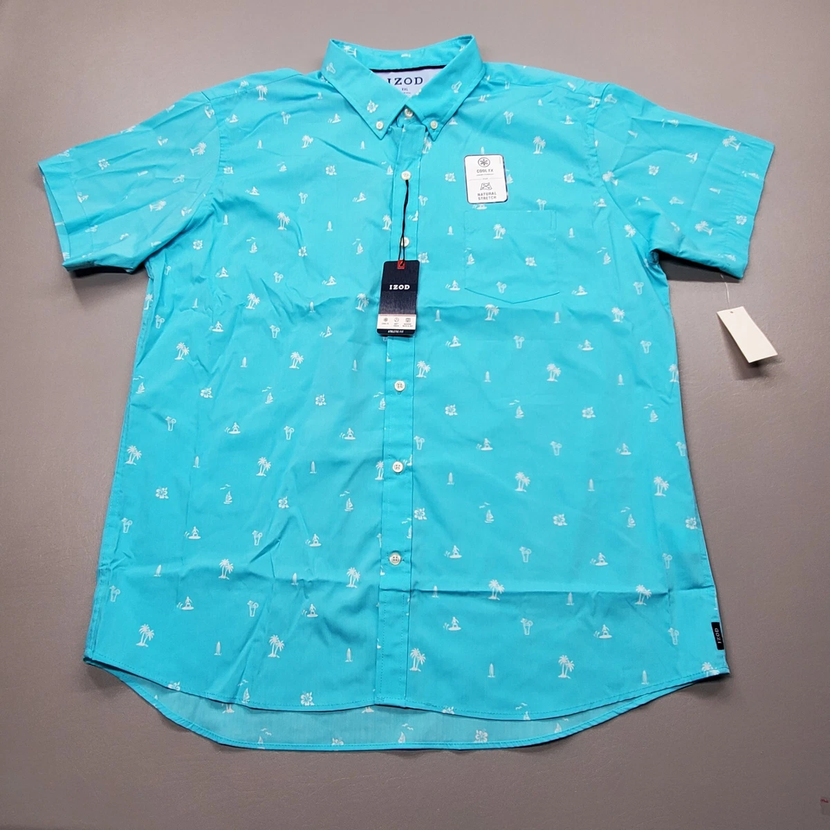 IZOD Cool FX Stretch Athletic Fit S S Button Down Shirt Bachelor