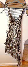 PLT Brown/Black Leopard print Asymmetric Frill Maxi Dress Size 12 VGC