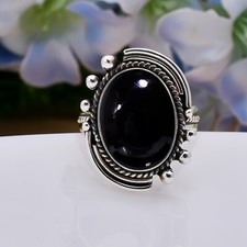 Black Onyx Oval 925 Sterling Silver Ring Christmas Jewelry Gift For Friends.